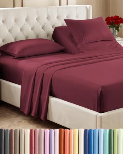Flex Top Split Head King 4 Piece Sheet Set (25 - Burgundy / Split Head/Flex Top)