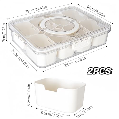 Divided Serving Tray with Lid and Handle (White-2 Packs)