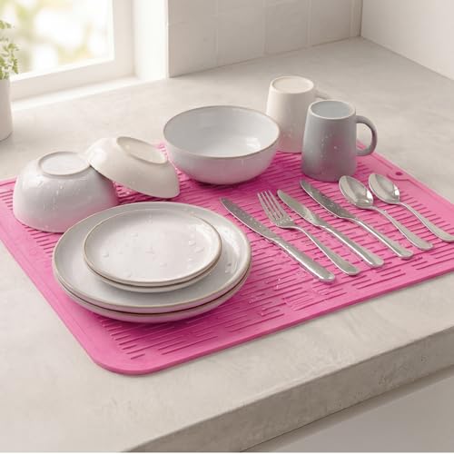 Silicone Dish Drying Mat for Multiple Usage (Rose / 18"L x 16"W)