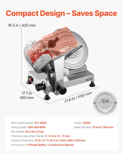 12" Commercial Meat Slicer 320W Electric Deli Food Cutter (12inch / Silver)