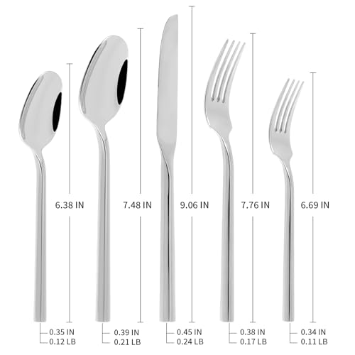 Silverware Set with Hexagon Handle 60 Piece Service for 12 (Silver / 60 Pcs)