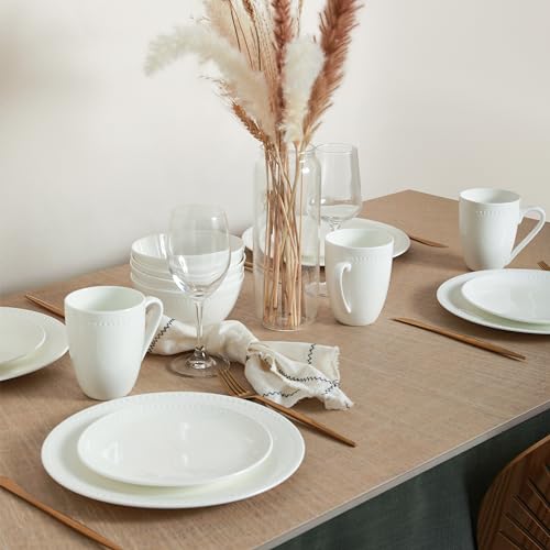 Ava Bone China Formal Dinnerware Set (Pinpoint - White / 16 Piece Service for 4)