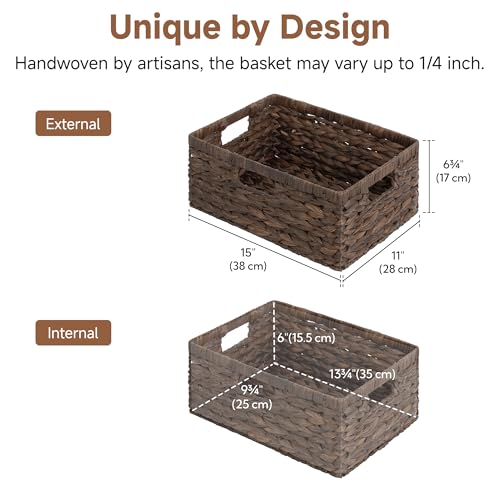 Wicker Storage Baskets (Brown (Water Hyacinth) / 15"L x 11"W x 6¾"H)