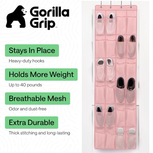 Over the Door Shoe Organizer (Light Pink / 24 Pockets/4 Hooks)