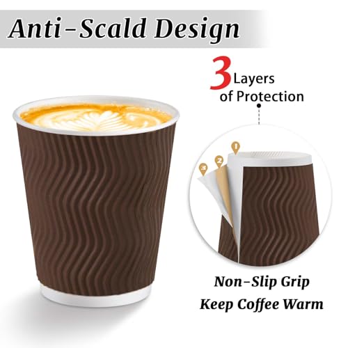 150 Pack 8 oz Disposable Paper Coffee Cups Insulated Brown (Brown / 8 oz)