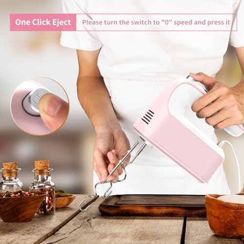 9 Speed Digital Hand Mixer Electric (Pink/White)
