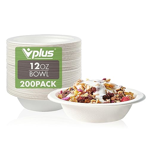 200 Pack 12 OZ Compostable Paper Bowls (12 oz White)