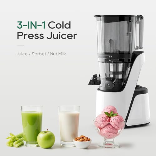 3-in-1 Cold Press Juicer C16, Makes Juice & Sorbet & Nut Milk (Pearl White)