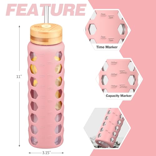 Glass Water Bottle (Pink / 32 Ounces)