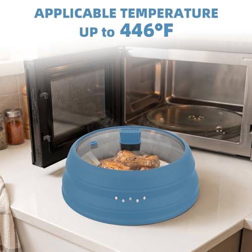 Microwave Splatter Cover Glass Guard Lid with Collapsible Silicone for Food Pot Plate Cover 9.8 inch Blue (Blue / 9.8 inch)