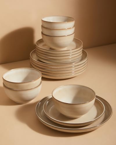 Stoneware Dinnerware Sets for 6 (Mocha Beige / Set (18pcs))