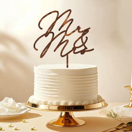 Mr & Mrs Wedding Cake Topper in Wood (Walnut Finish D1)