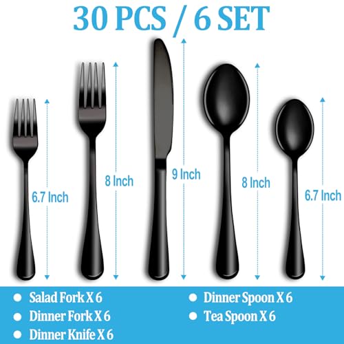 30 Pcs Black Silverware Set (Black)