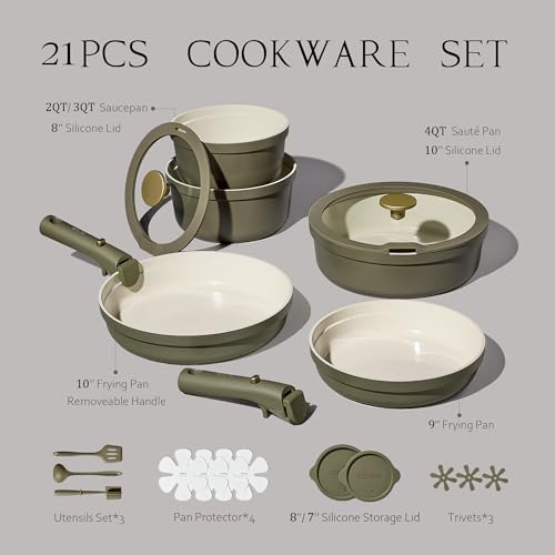 21pcs Ceramic Cookware Sets (Green / 21 PCS)