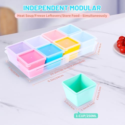 1 Cup Silicone Freezer Molds with Lids & Base for Soup (Pastel Rainbow / 8x 1-Cup)