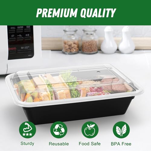 50 Pack (100-Piece) 32 oz Meal Prep Containers Reusable with Lids (32 oz)