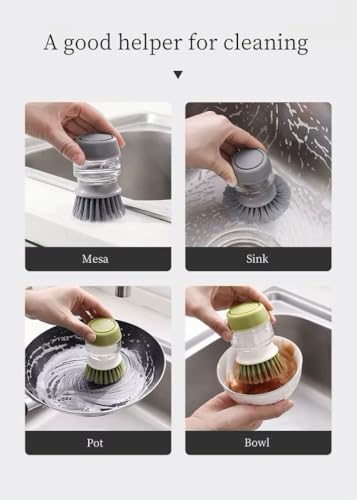 Soap Dispenser Palm Dish Brush with Storage Bracket (Gray)