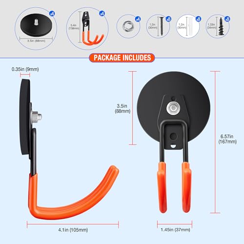 4Pcs Large Strong Magnetic Hooks for Hanging Heavy Duty (3.5" Magnet-4 Pack Larger J Hooks-Orange)