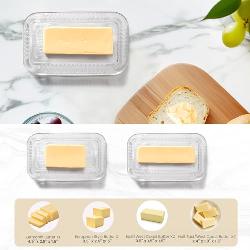 Wide Clear Glass Butter Dish with Lid