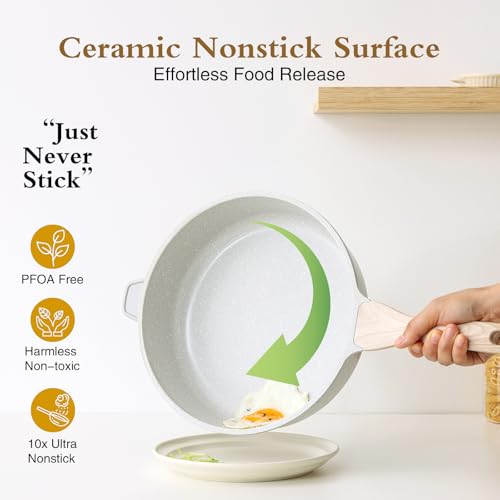 Nonstick Ceramic Deep Frying Pan with Lid (Gray / 12 Inch)