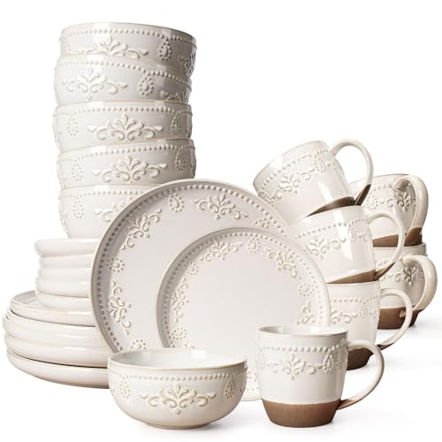 Plates And Bowls Sets (Damask Floral (24 Pieces) (White))