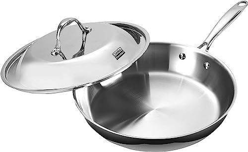 Multi Ply Clad Stainless Steel 12" Frying Pan with Dome Lid (Silver / 12" with Lid)