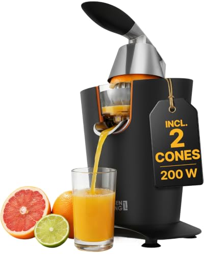 Stainless Steel Electric Orange Juicer 200W I Incl. Stainless Steel Cone & BPA (Black)