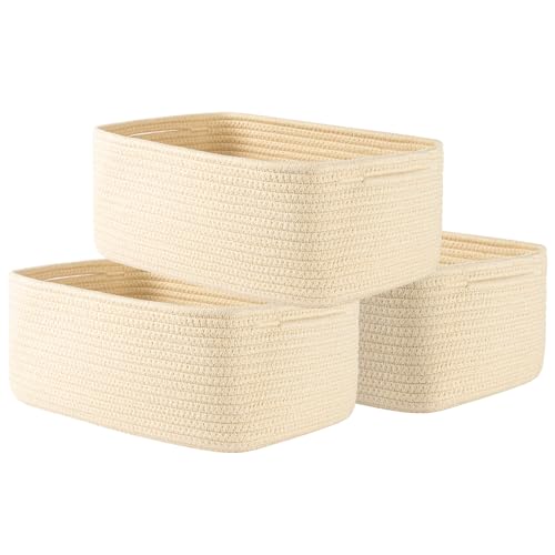 Small Woven Storage Basket for Organizing (Beige / 13.5"L x 9.5"W x 5"H)