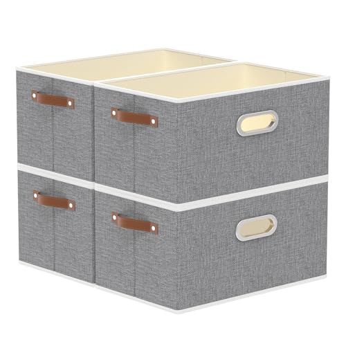 Collapsible Fabric Storage Bins (15.0x9.8x8.3inch(4-Pack) / Grey)