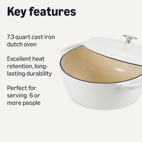 Enameled Cast Iron Dutch Oven Pot with Lid (Matte White / 7.3-Quart)