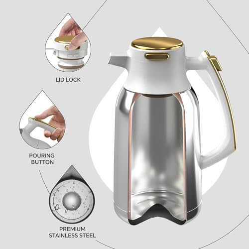 Thermal Coffee Carafe 68oz (White-Gold / 67.6 Ounces)