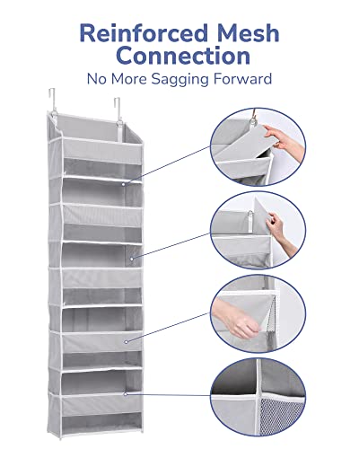 1 Pack Over Door Organizer with 5 Large Pockets 10 Mesh Side Pockets (Grey / 1 Pack-5 Tier)