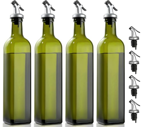 Olive Oil Dispenser Bottle for Kitchen (Green / 17 Ounces-4 Pack)
