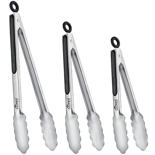 Stainless Steel Locking Kitchen Tongs for Cooking & Serving (7+9+12 inch, 3pack)
