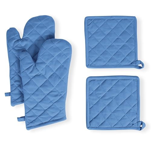 Pot Holders and Oven Mitts Sets for Kitchen Heat Resistant (Blue)
