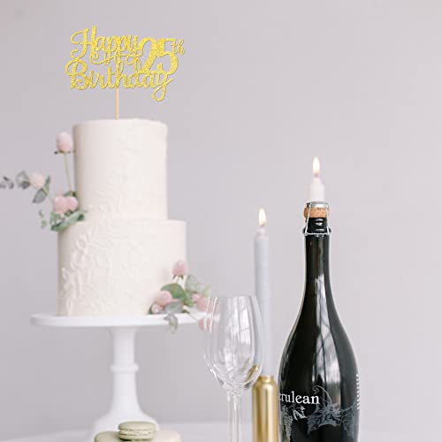 1 PCS Happy 25th Birthday Cake Topper Gold Glitter Cheers to 25 Years Birthday Cake Pick 25 Fabulous Cake Decoration for Happy 25th Birthday Theme Party Decorations Supplies (Gold / 25th)