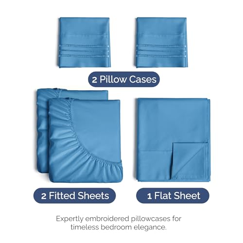 Split King Size 5 Piece Sheet Set (20 - Denim Blue / Split King Size)