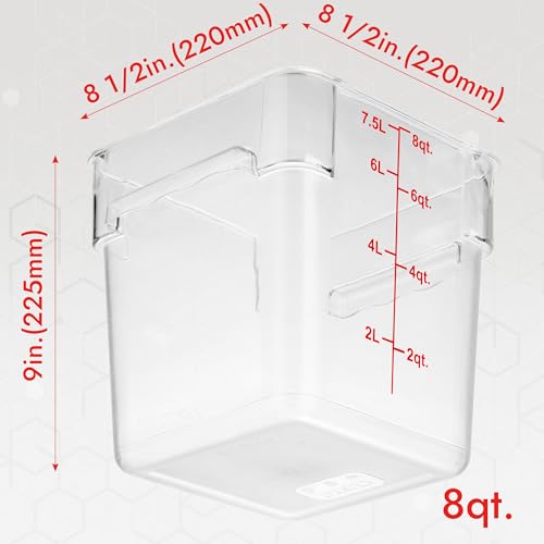 8 Pack 8 Qt NSF Clear Polycarbonate Food Storage Containers with Red Lids (8.0 Qt 8-Pack(Red Lids))