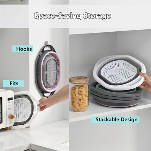 2 Pack Collapsible Silicone Colander Strainer (4L+4L / Green and Pink)