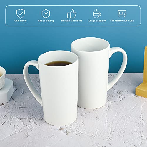 22oz white Super Large tall Ceramic Coffee Mugs Large Handles Set of 4 (tall white)
