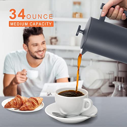 French Press Coffee Maker (Grey / 34 oz)