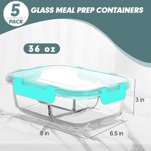 Glass Meal Prep Containers 3 Compartments (5 Count)