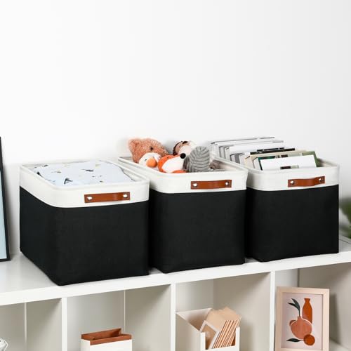 Large Storage Baskets Fabric Storage Bins (White&Black / XL-16"x 12"x12")