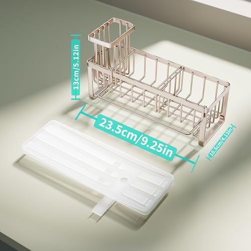 Sponge Holder for Kitchen Sink (Brushed Nickel / with Dishcloth Holder)