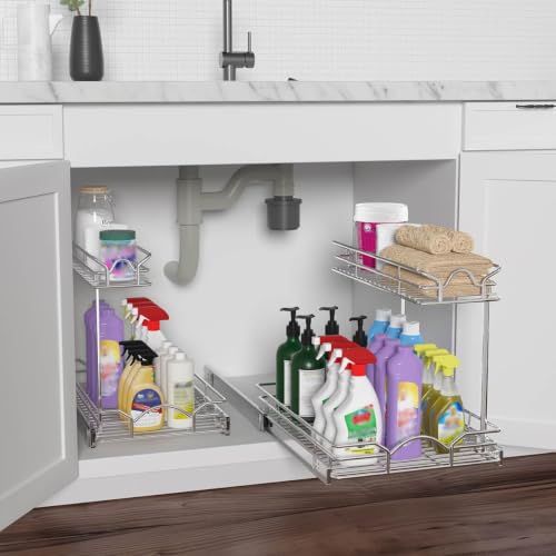 Under Sink Cabinet Organizer Two Tier Pull Out Shelf
