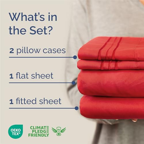 King Size 4 Piece Sheet Set (27 - Red / King)