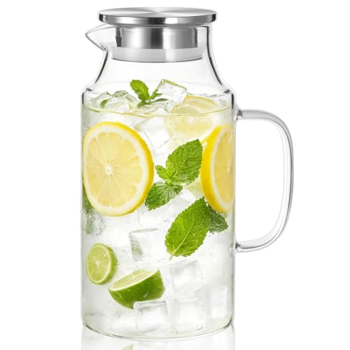 Short 67.6 oz Glass Pitcher with Lid and Handle (Clear / 67.6 Ounces)