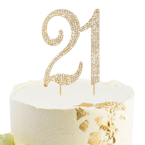 Gold 21st Birthday Cake Topper Rhinestones Cake Decorations (21st- Gold)