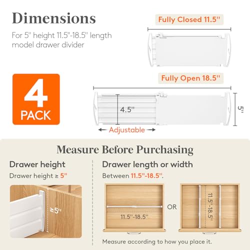 5" Tall Drawer Dividers (5"H, 11.5-18.5"L)