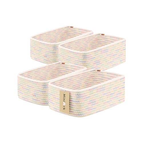 Small Storage Baskets for Organizing (4pcs-L11.5xW7.5xH4.7" / Rainbow Stitches)